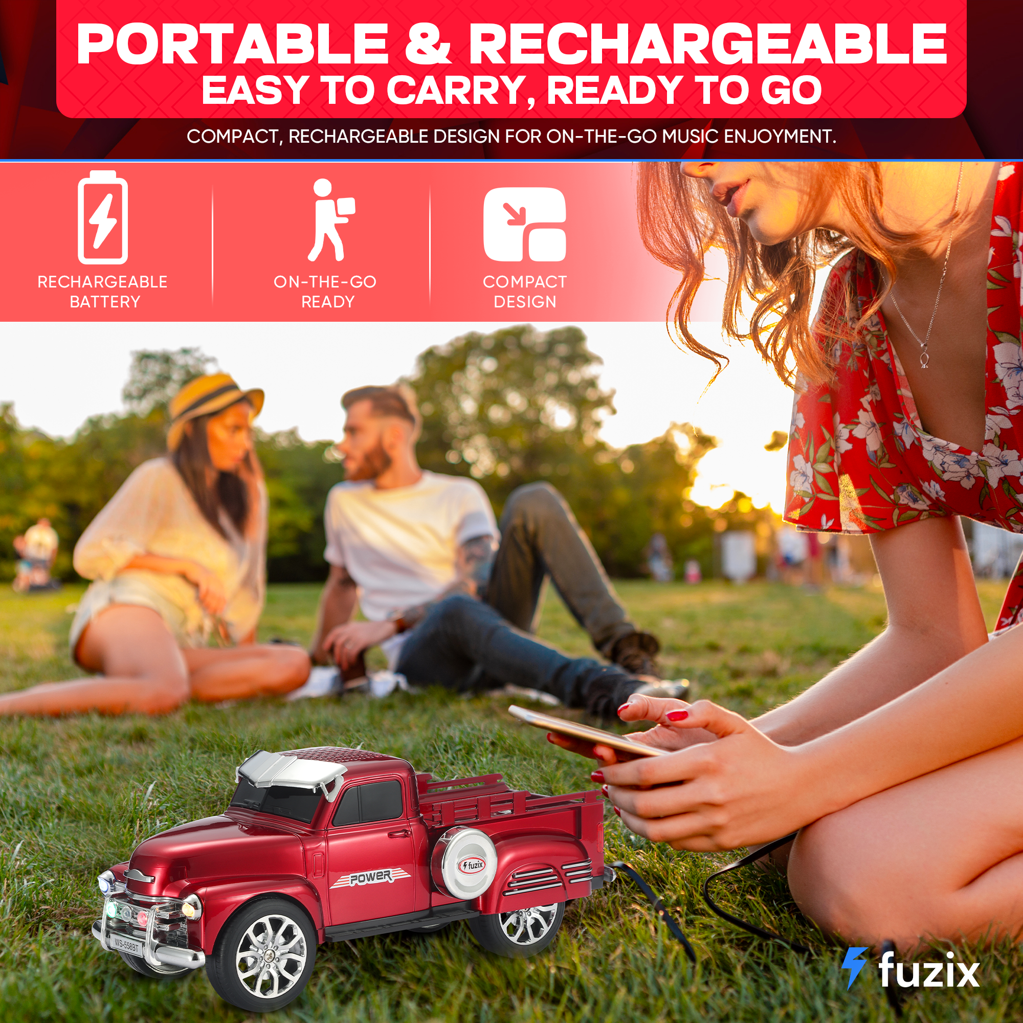 Fuzix WS-558 Car Bluetooth Portable Speaker with LED AUX USB FM Rechargeable
