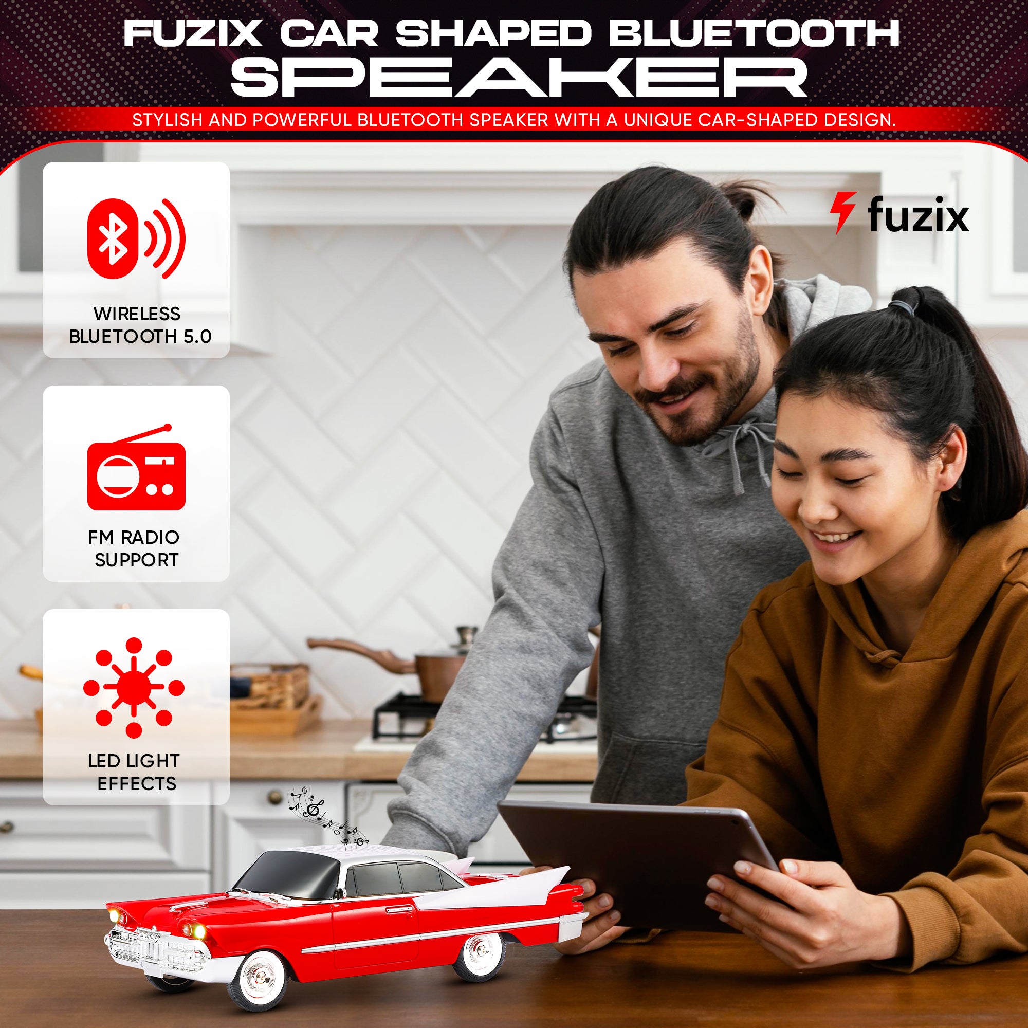 Fuzix WS-1965 Car Bluetooth Portable Speaker with LED AUX USB FM Rechargeable