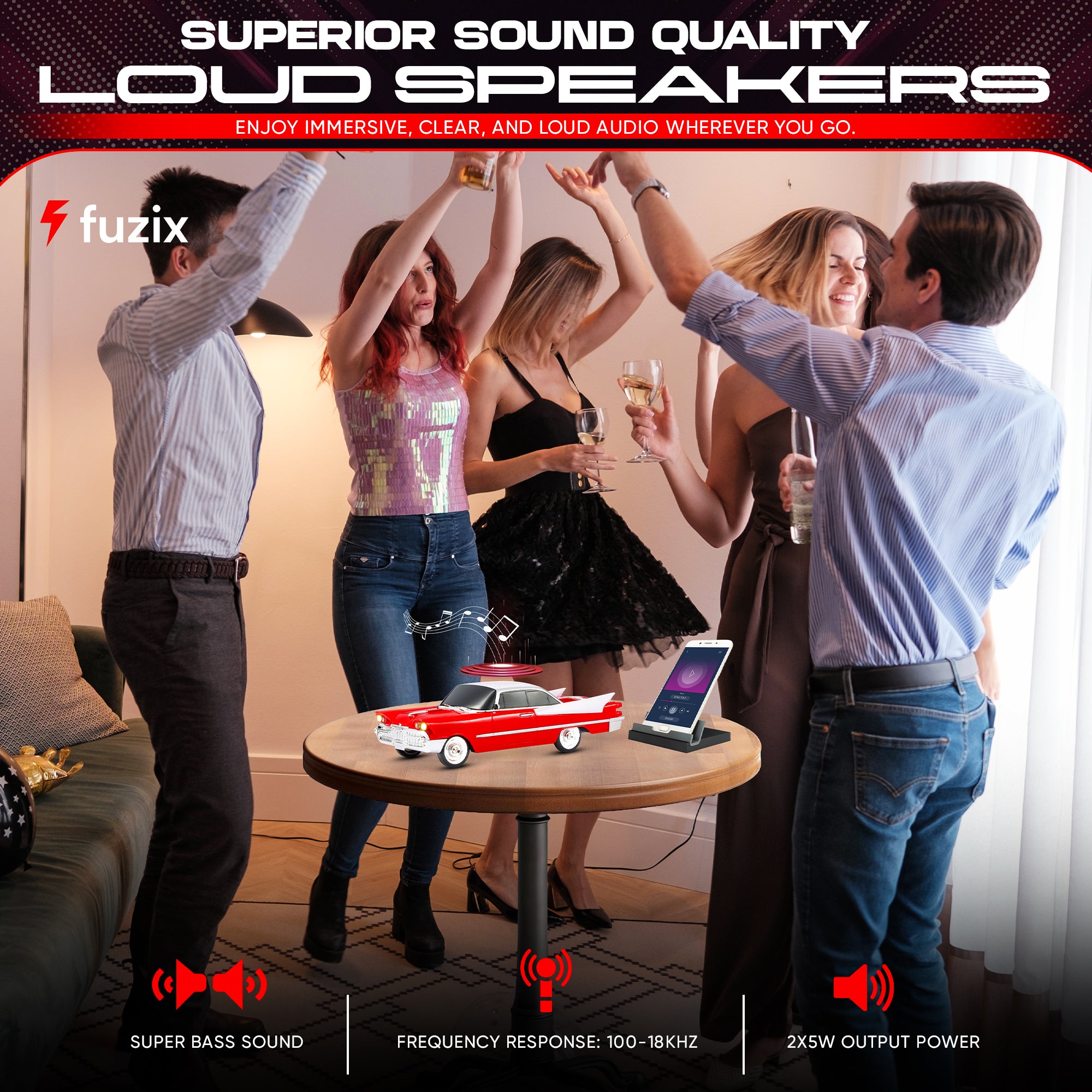 Fuzix WS-1965 Car Bluetooth Portable Speaker with LED AUX USB FM Rechargeable