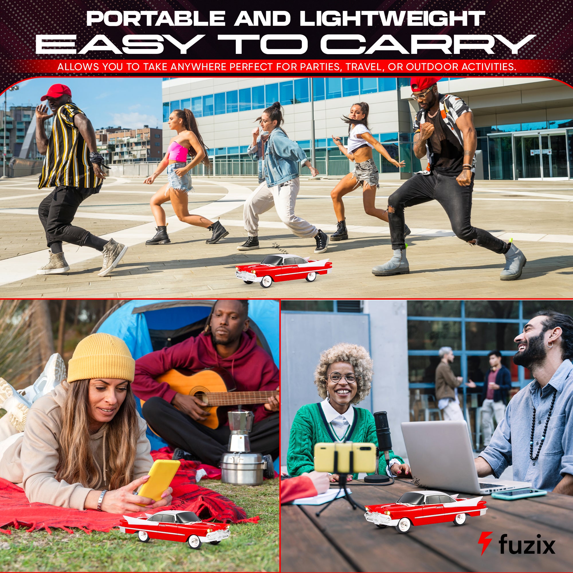 Fuzix WS-1965 Car Bluetooth Portable Speaker with LED AUX USB FM Rechargeable