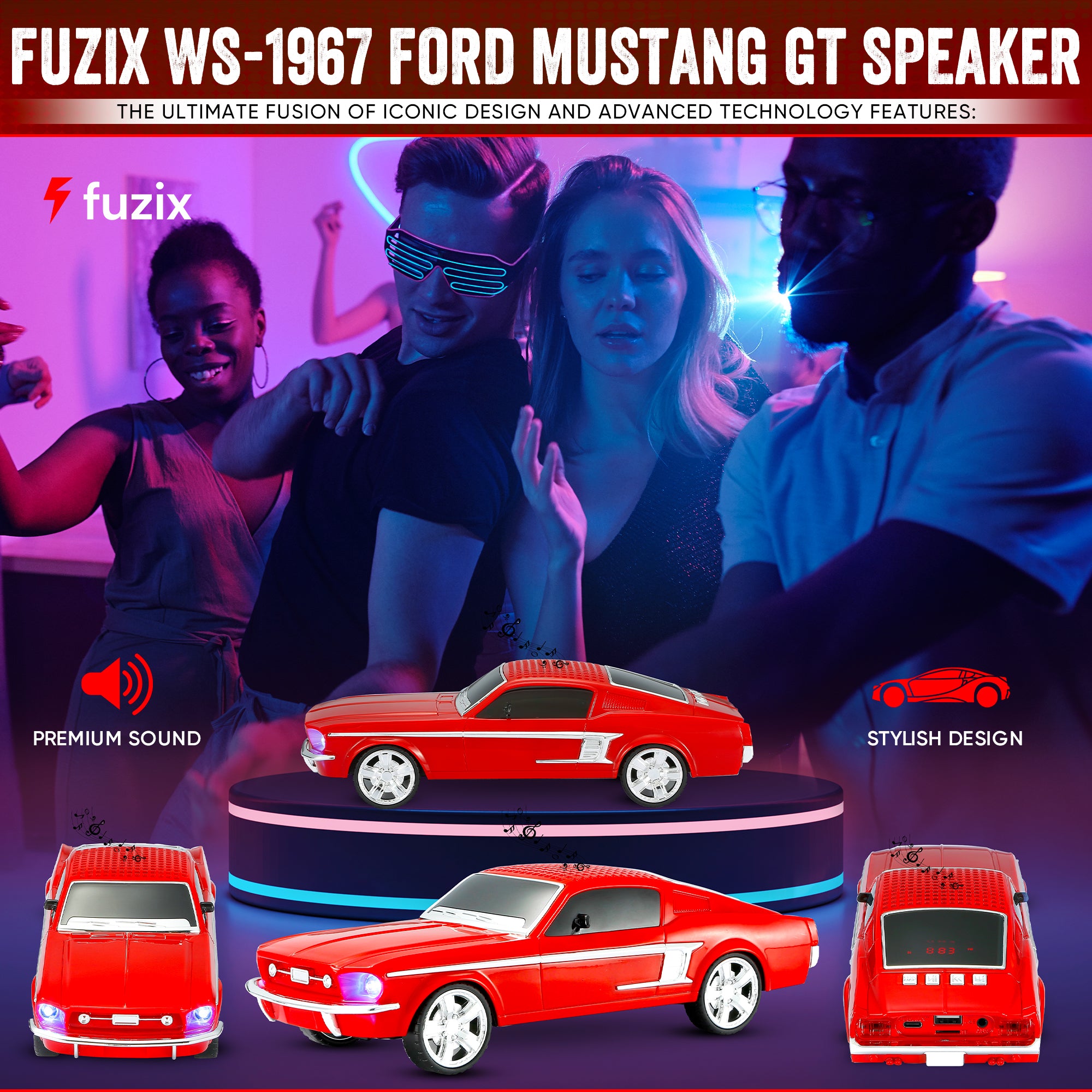 Fuzix WS-1967 Car Bluetooth Portable Speaker with LED AUX USB FM Rechargeable