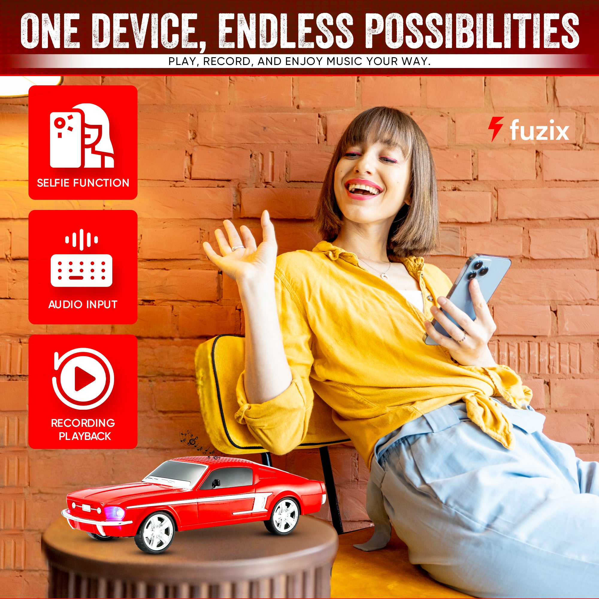 Fuzix WS-1967 Car Bluetooth Portable Speaker with LED AUX USB FM Rechargeable