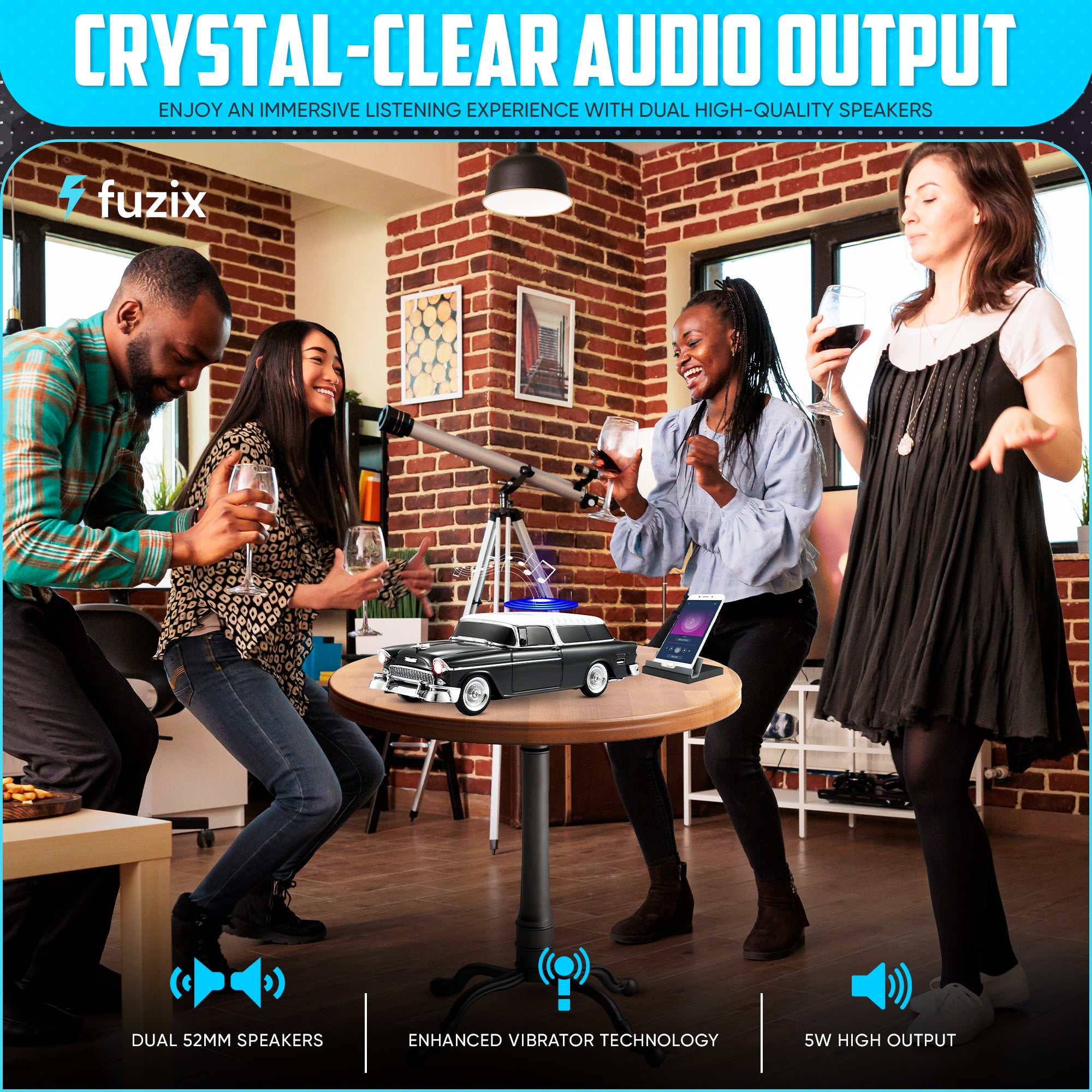 Fuzix WS-1955 Car Bluetooth Portable Speaker with LED AUX USB FM Rechargeable