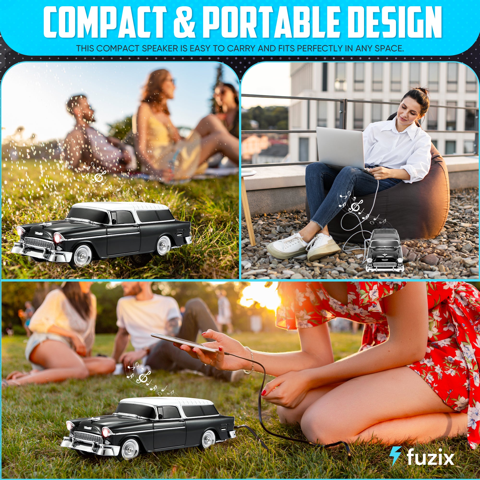Fuzix WS-1955 Car Bluetooth Portable Speaker with LED AUX USB FM Rechargeable