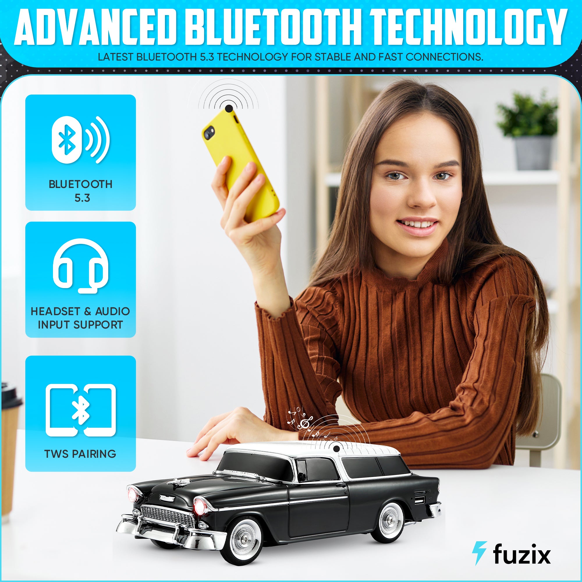 Fuzix WS-1955 Car Bluetooth Portable Speaker with LED AUX USB FM Rechargeable