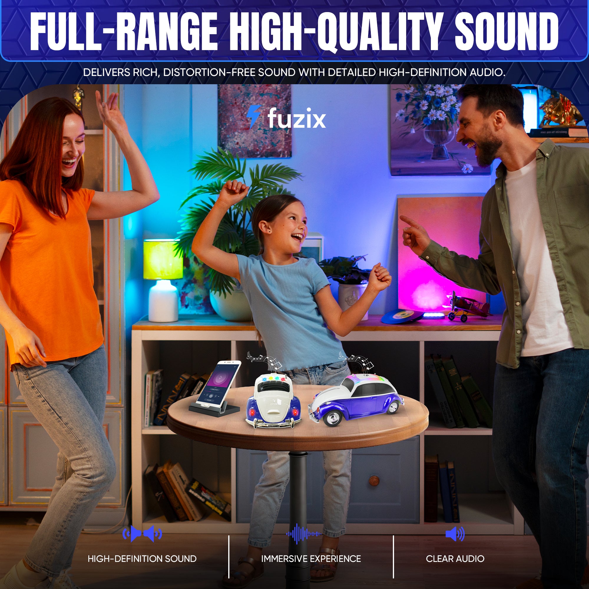 Fuzix WS-1958 Car Bluetooth Portable Speaker with LED AUX USB FM Rechargeable