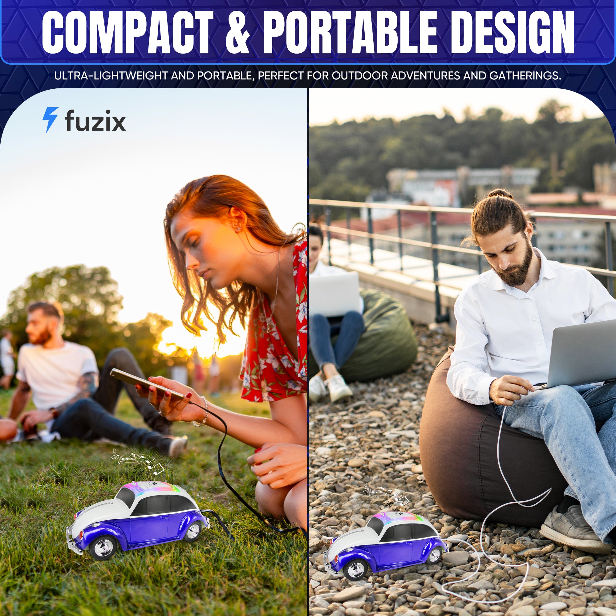 Fuzix WS-1958 Car Bluetooth Portable Speaker with LED AUX USB FM Rechargeable