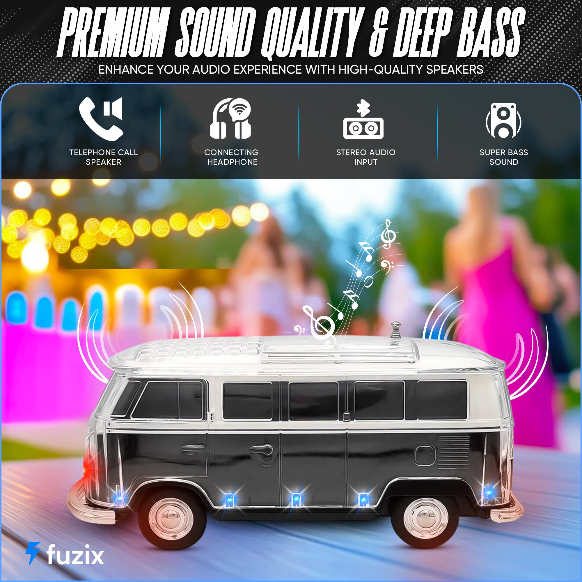 WS-267 Bluetooth Speaker Car Replica Retro Ride with FM Radio, USB, SD, AUX Input LED