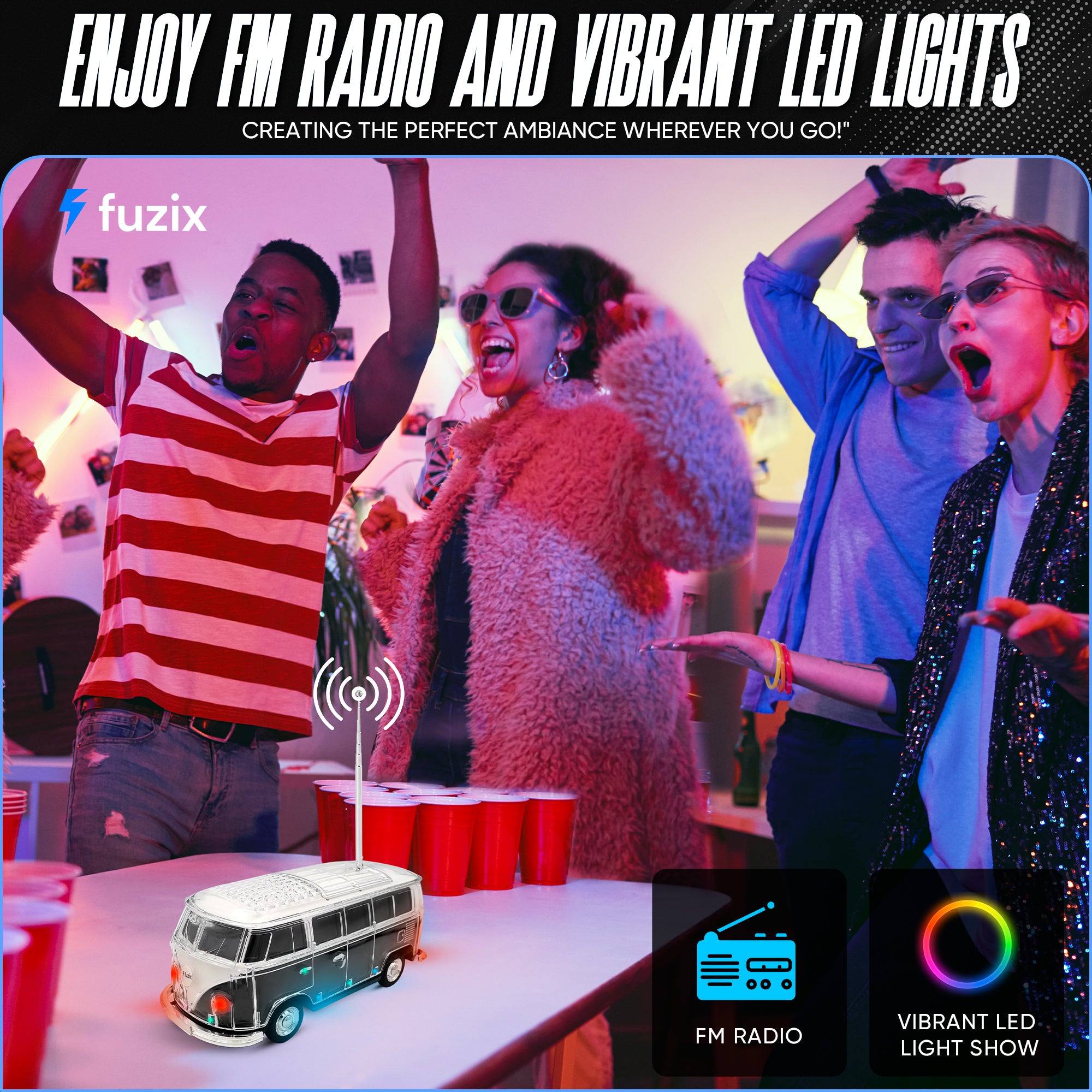 WS-267 Bluetooth Speaker Car Replica Retro Ride with FM Radio, USB, SD, AUX Input LED