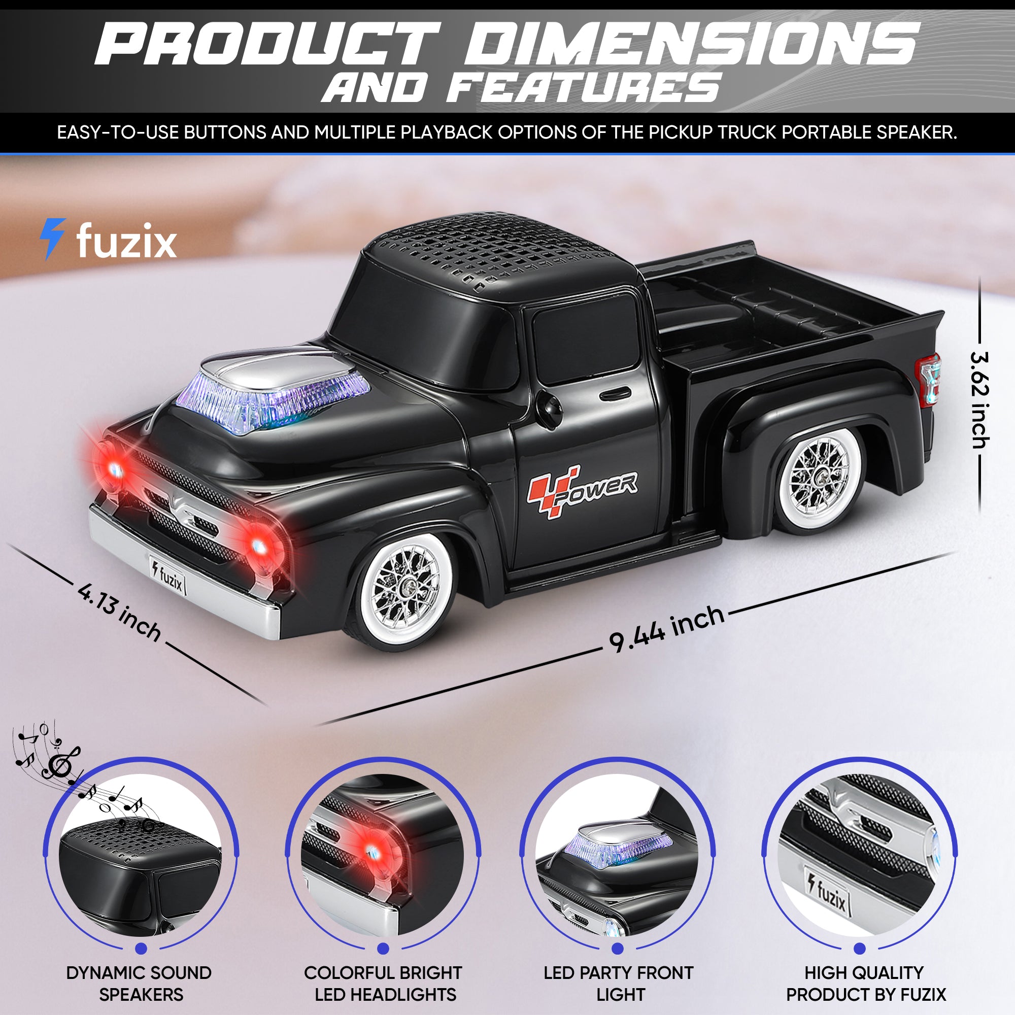 Fuzix WS-538 Car Bluetooth Portable Speaker with LED AUX USB FM Rechargeable