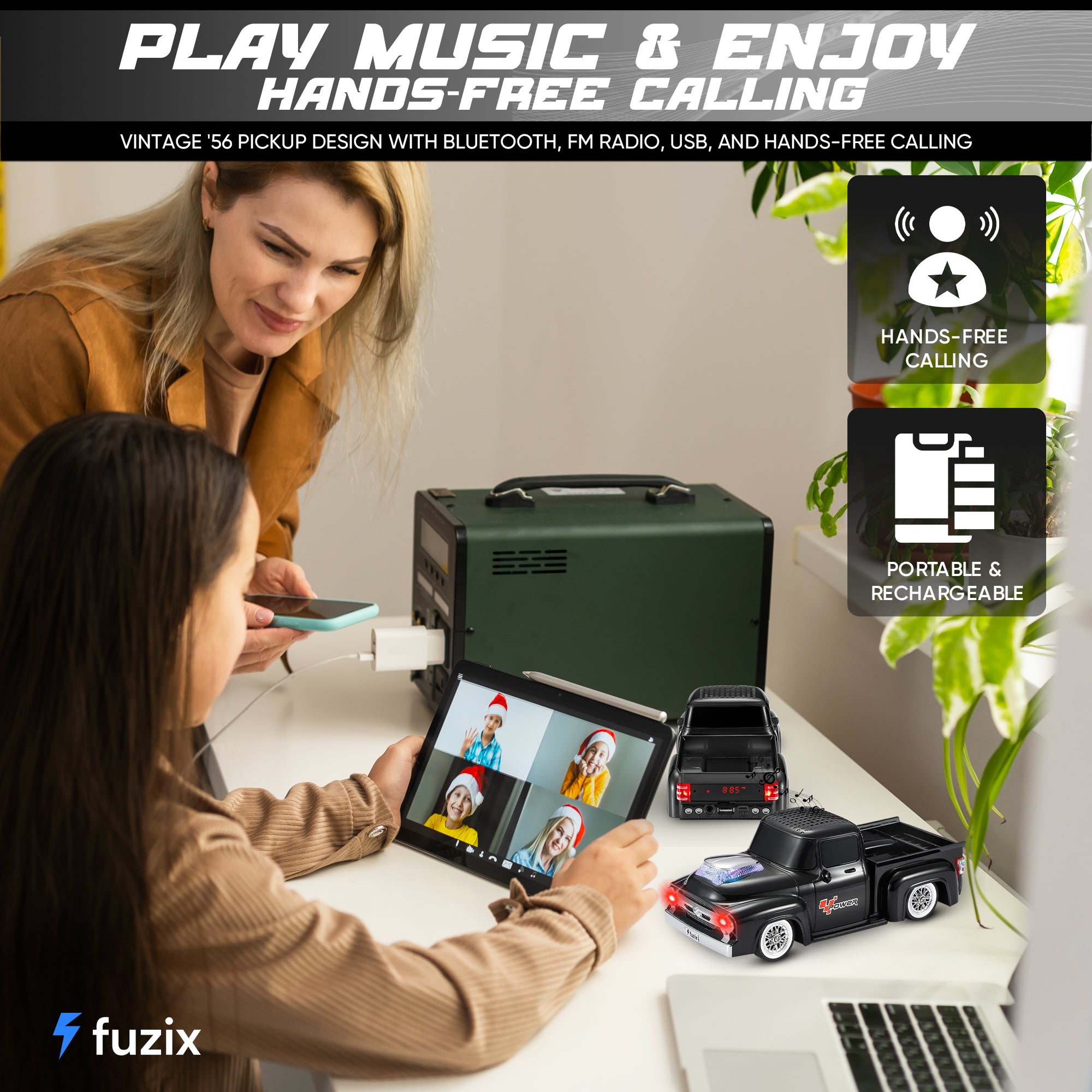Fuzix WS-538 Car Bluetooth Portable Speaker with LED AUX USB FM Rechargeable