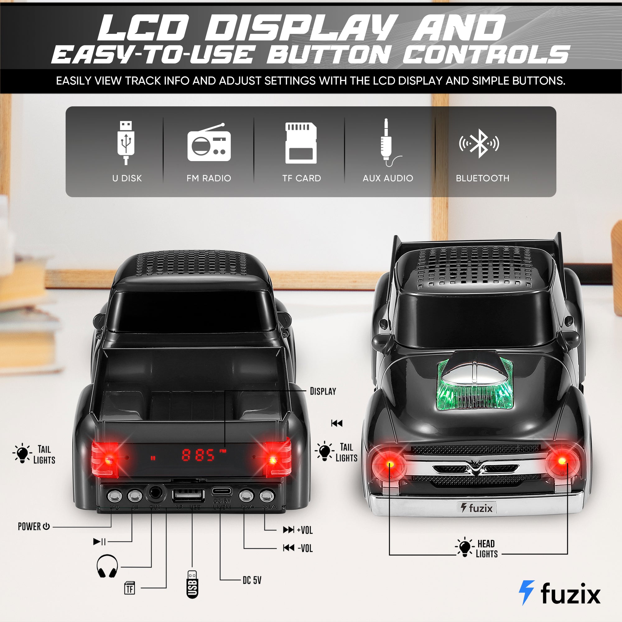 Fuzix WS-538 Car Bluetooth Portable Speaker with LED AUX USB FM Rechargeable