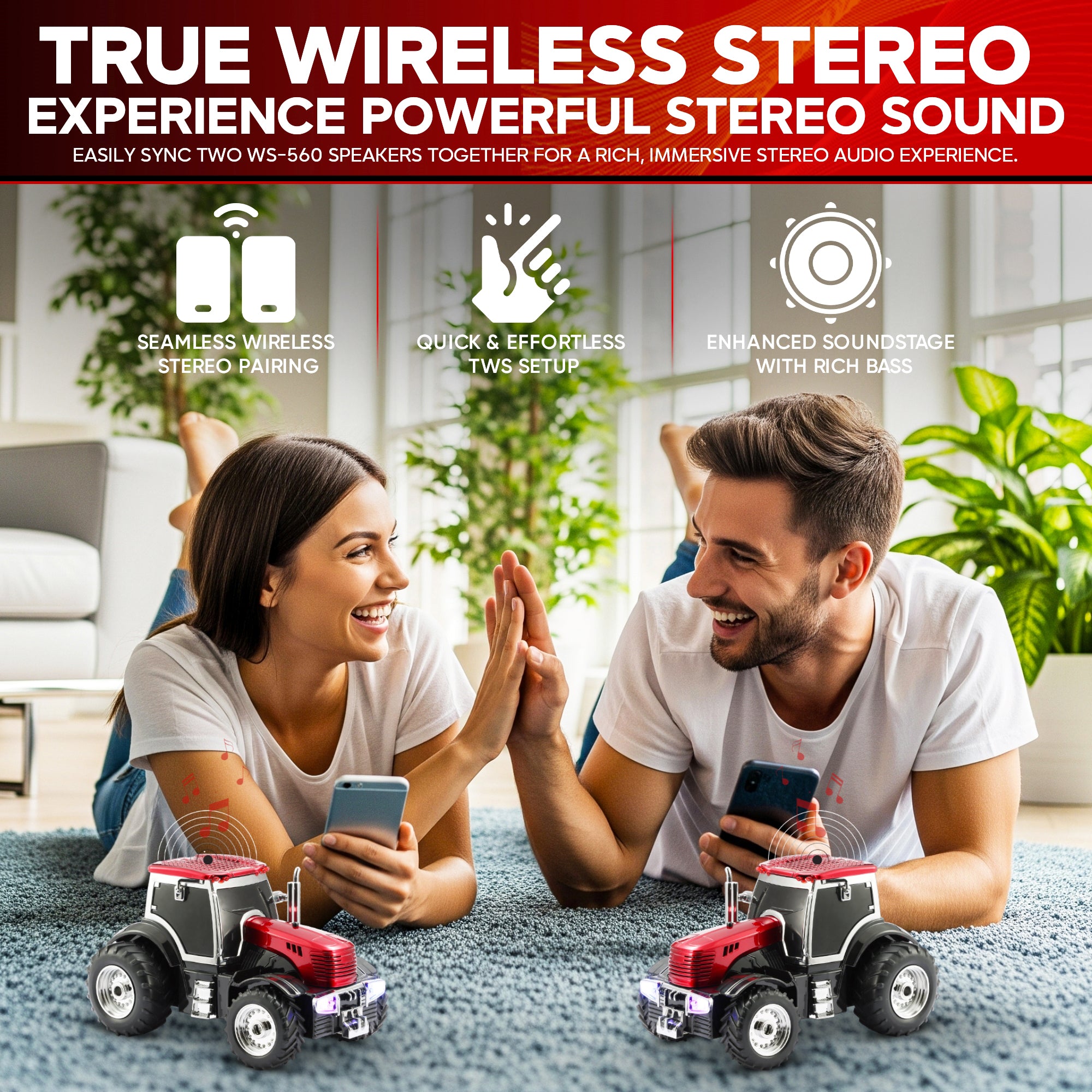 Fuzix WS-560 Car Bluetooth Portable Speaker with LED AUX USB FM Rechargeable