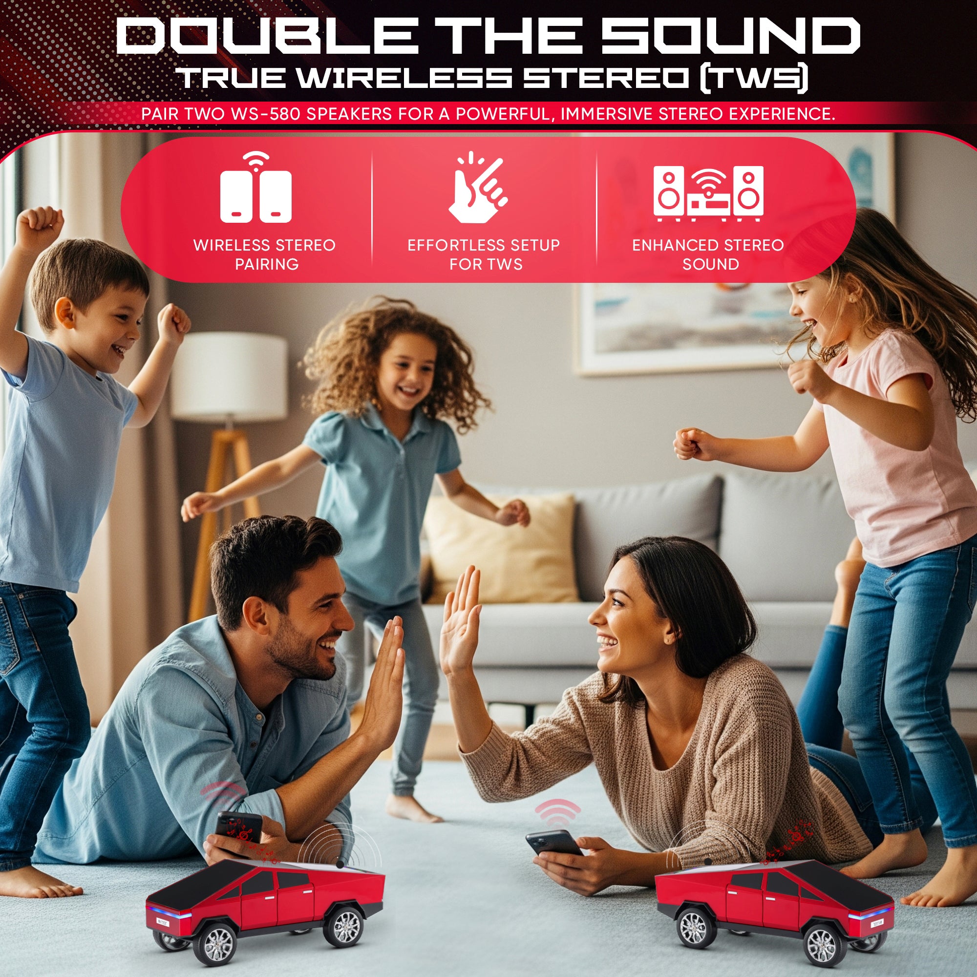 Fuzix WS-580 Car Bluetooth Portable Speaker with LED AUX USB FM Rechargeable