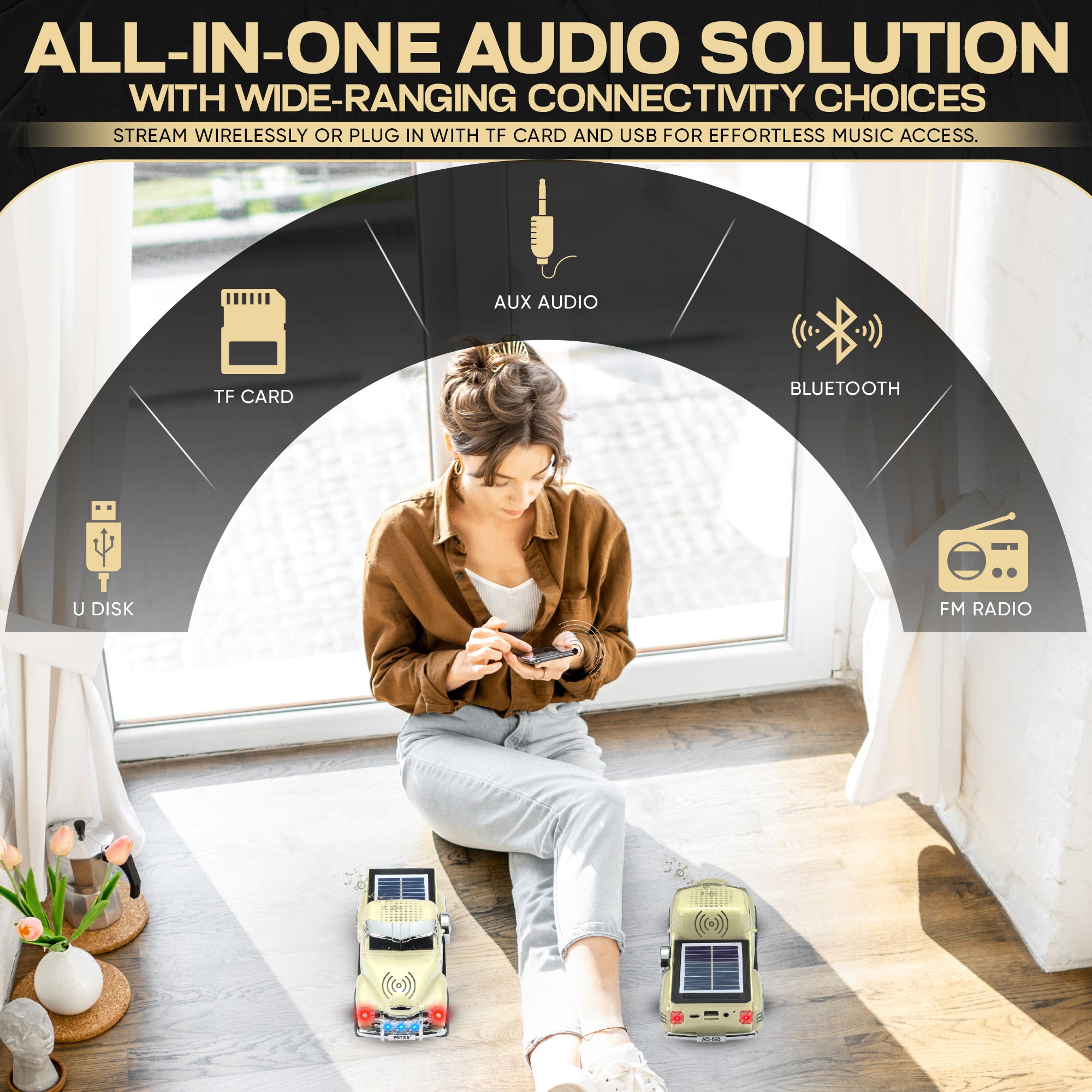 Fuzix WS-695 Car Bluetooth Portable Speaker with LED AUX USB FM Rechargeable