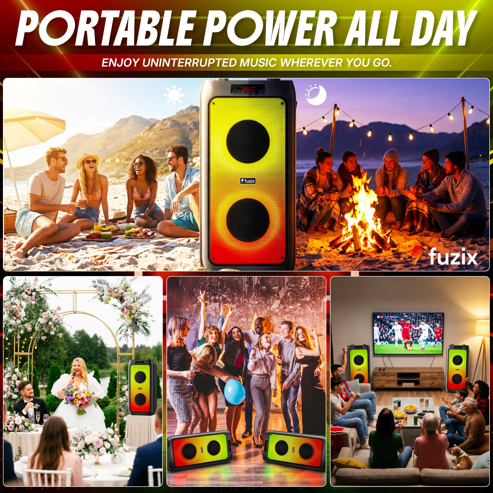 Fuzix Pulse 30W Bluetooth Party Speaker – Wireless Karaoke Mic & LED Lights