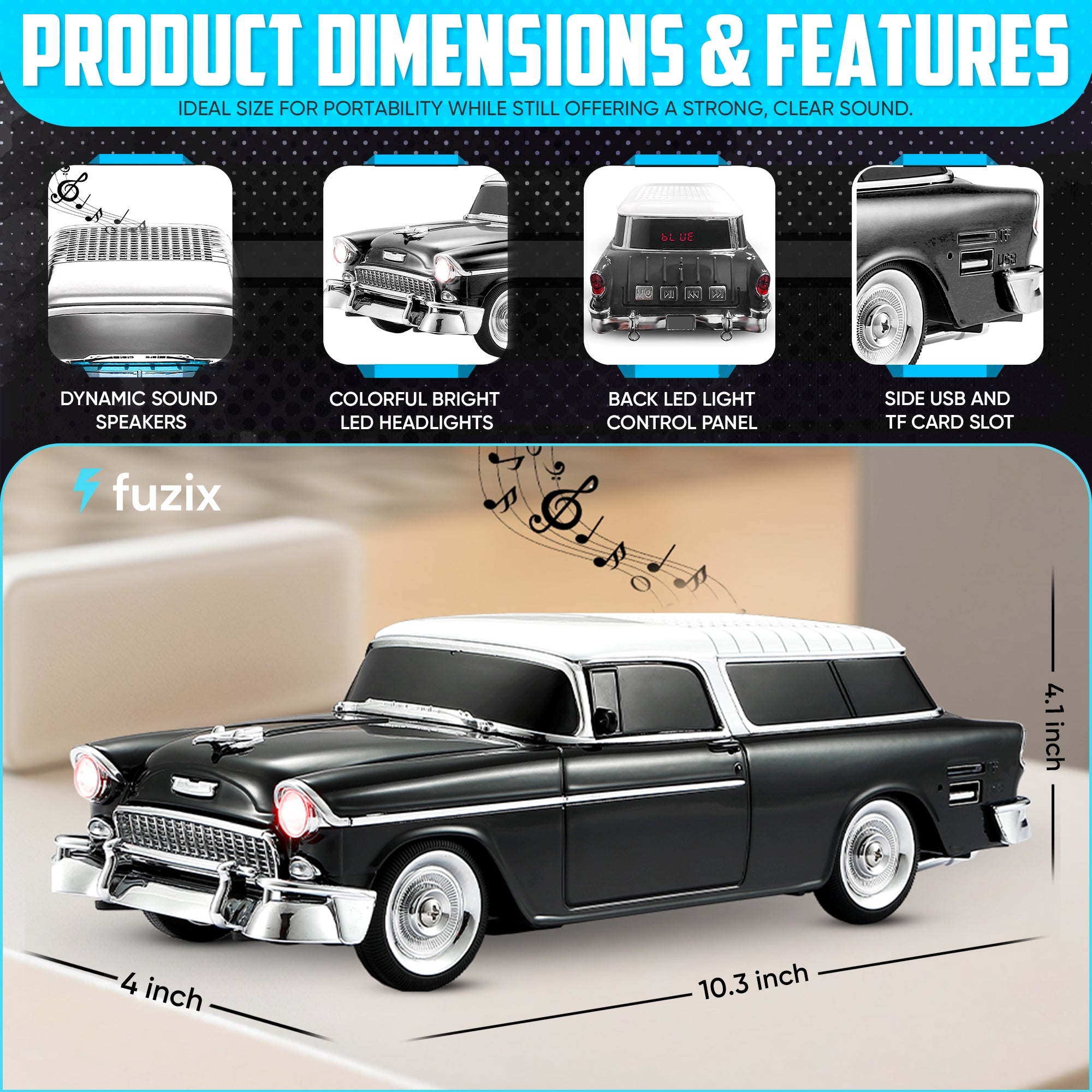 Fuzix WS-1955 Car Bluetooth Portable Speaker with LED AUX USB FM Rechargeable