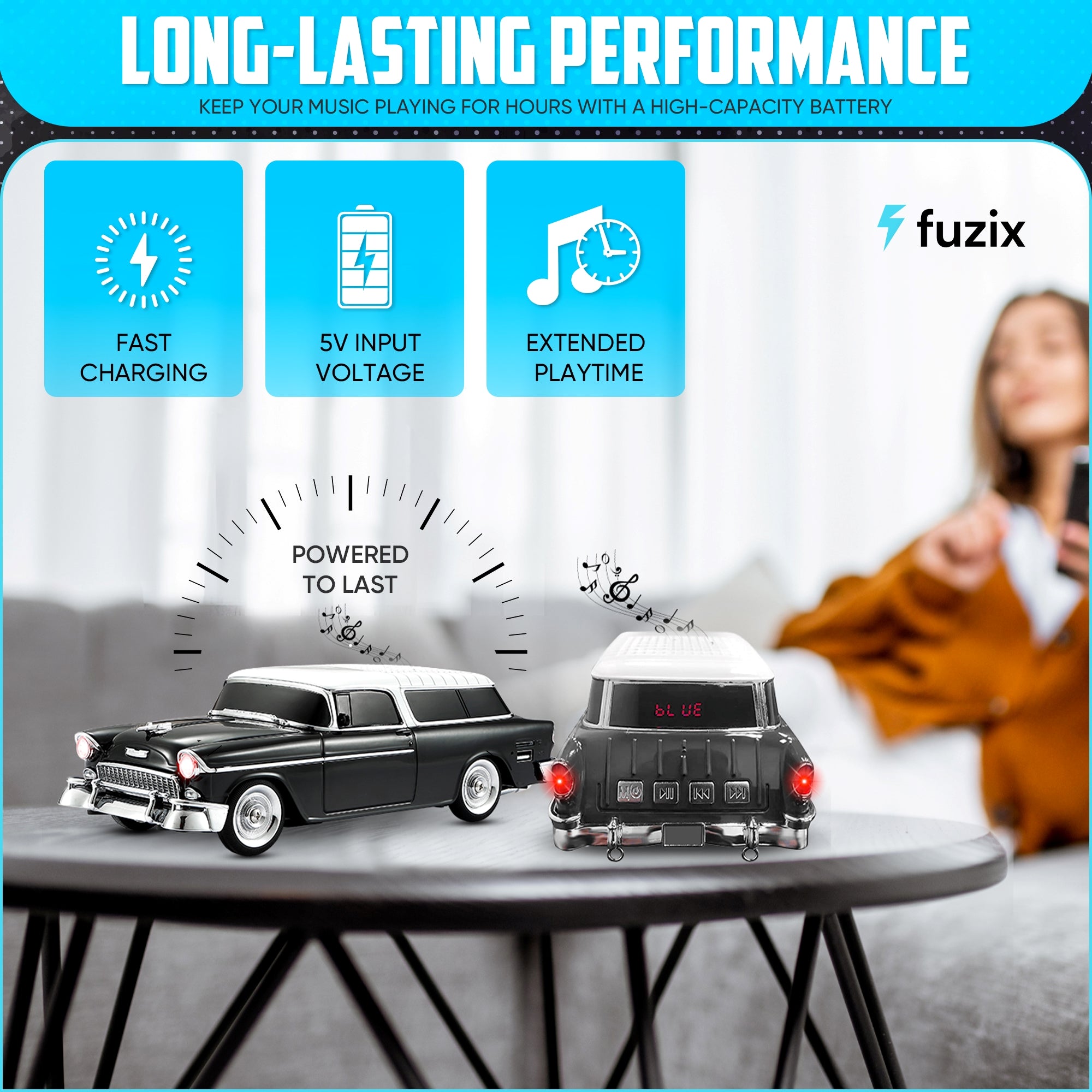Fuzix WS-1955 Car Bluetooth Portable Speaker with LED AUX USB FM Rechargeable