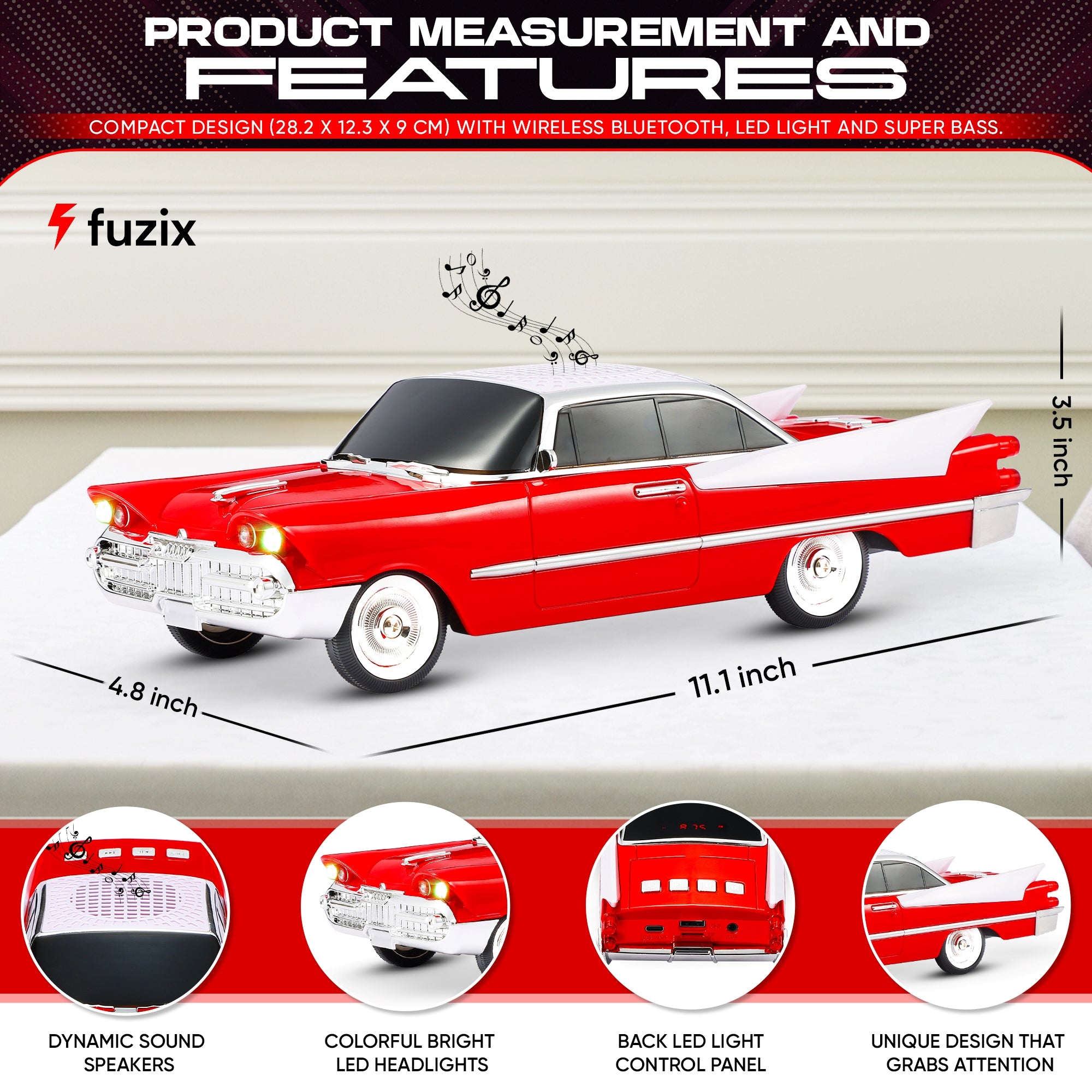 Fuzix WS-1965 Car Bluetooth Portable Speaker with LED AUX USB FM Rechargeable