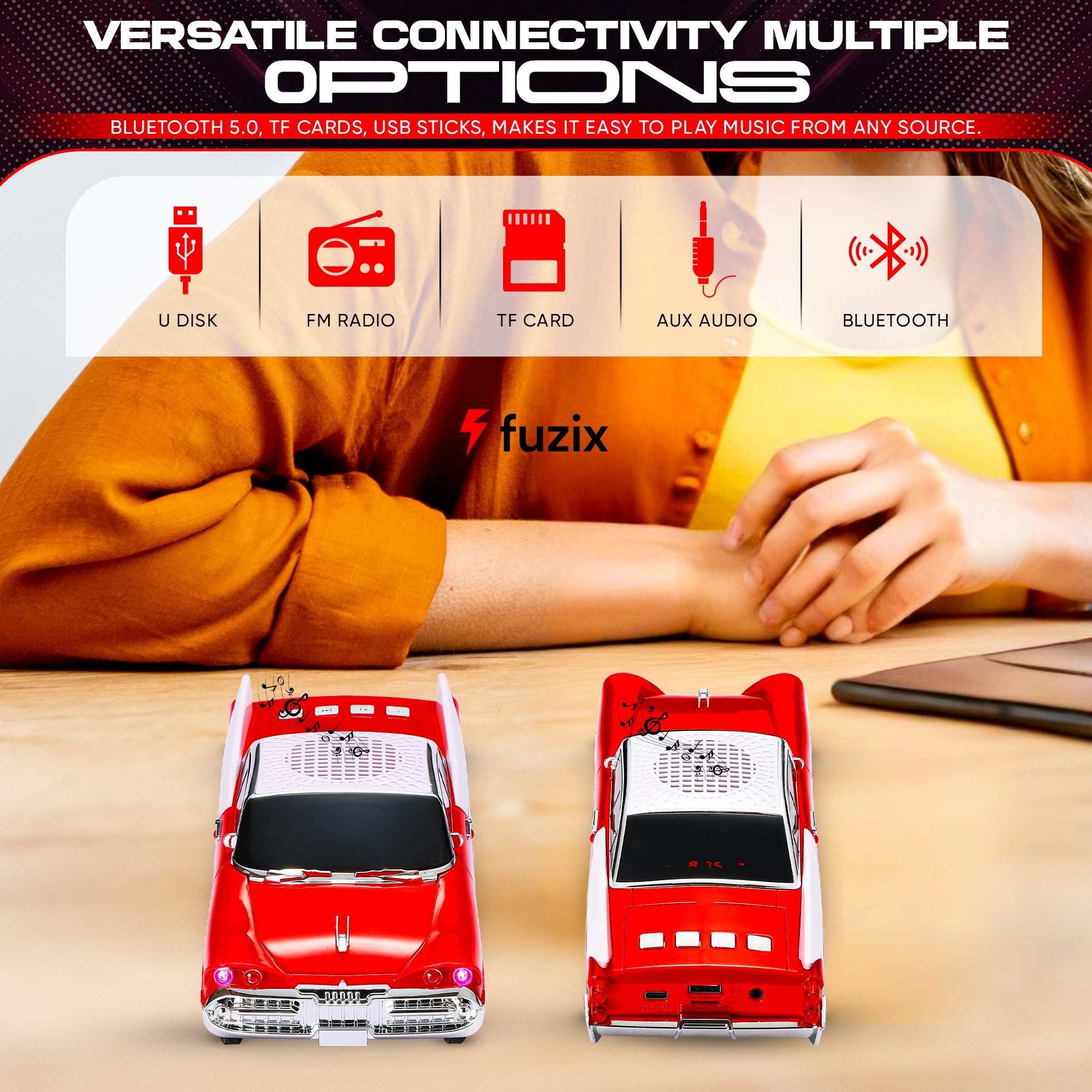 Fuzix WS-1965 Car Bluetooth Portable Speaker with LED AUX USB FM Rechargeable