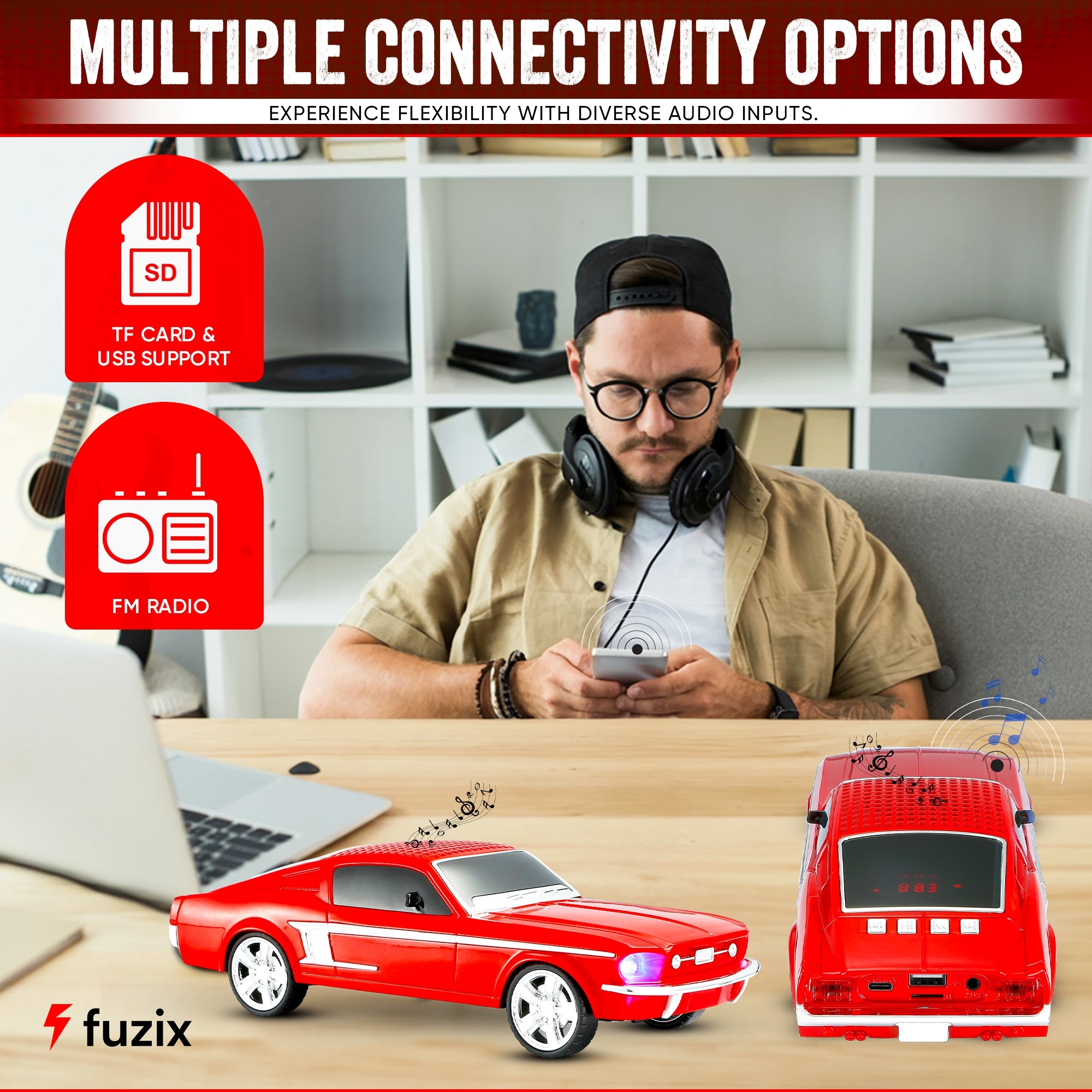 Fuzix WS-1967 Car Bluetooth Portable Speaker with LED AUX USB FM Rechargeable