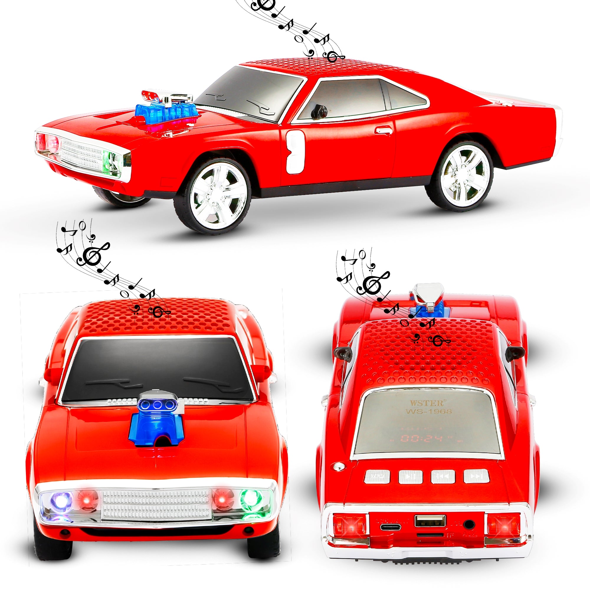 Fuzix WS-1968 Car Bluetooth Portable Speaker with LED AUX USB FM Rechargeable