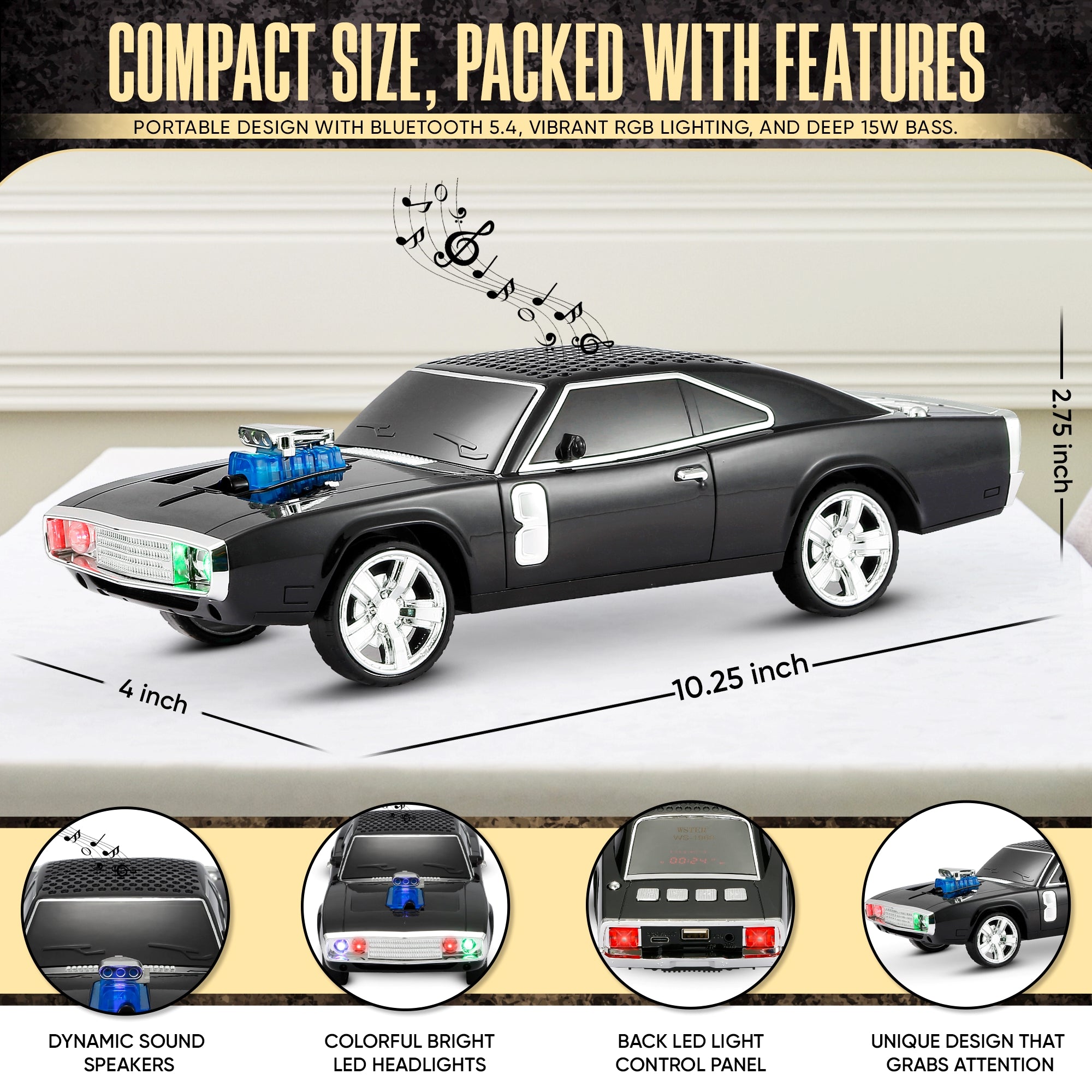 Fuzix WS-1968 Car Bluetooth Portable Speaker with LED AUX USB FM Rechargeable