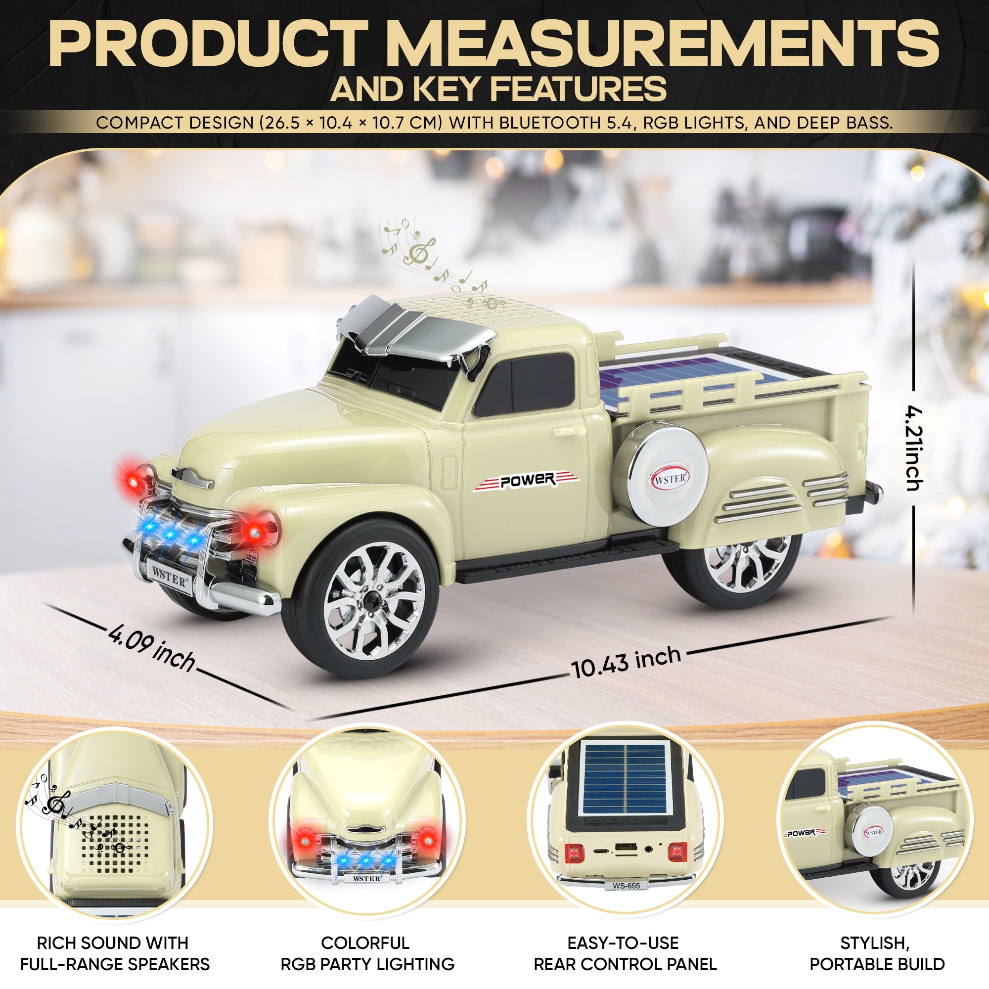 Fuzix WS-695 Car Bluetooth Portable Speaker with LED AUX USB FM Rechargeable