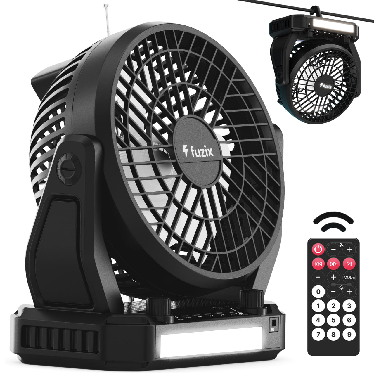 Fuzix Aero Solar Fan Speaker – 6" Blade, 3-Speed, LED Light, Foldable Hook, Bluetooth, FM, AUX, USB/SD