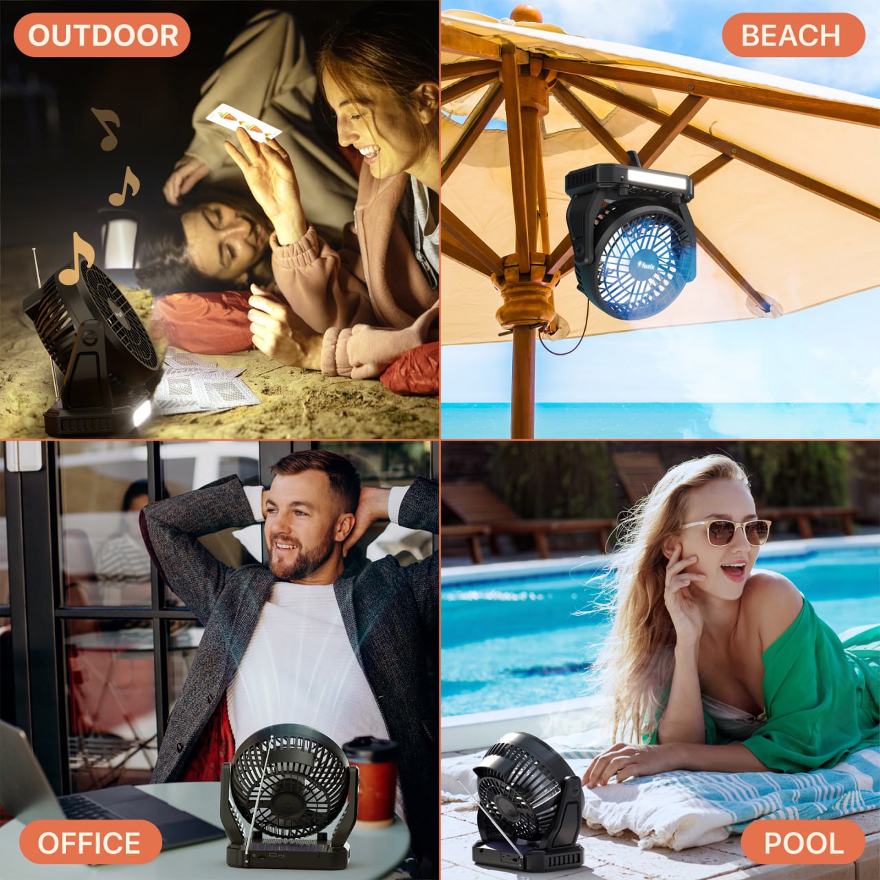 Fuzix Aero Solar Fan Speaker – 6" Blade, 3-Speed, LED Light, Foldable Hook, Bluetooth, FM, AUX, USB/SD