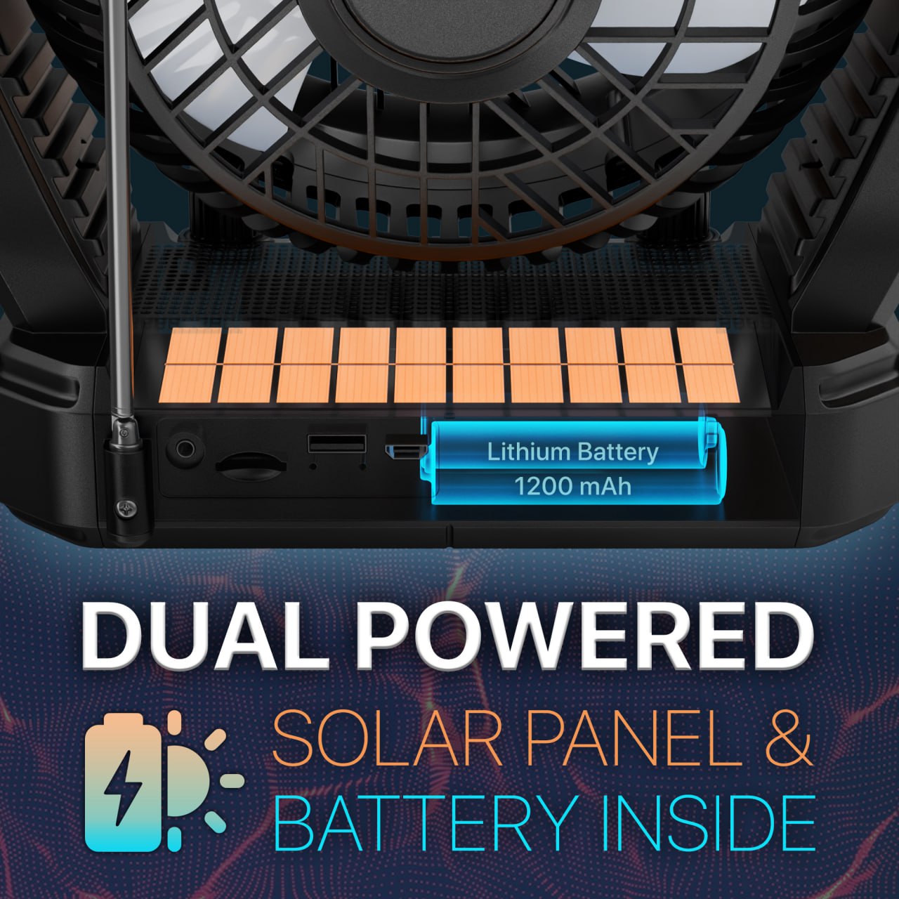 Fuzix Aero Solar Fan Speaker – 6" Blade, 3-Speed, LED Light, Foldable Hook, Bluetooth, FM, AUX, USB/SD