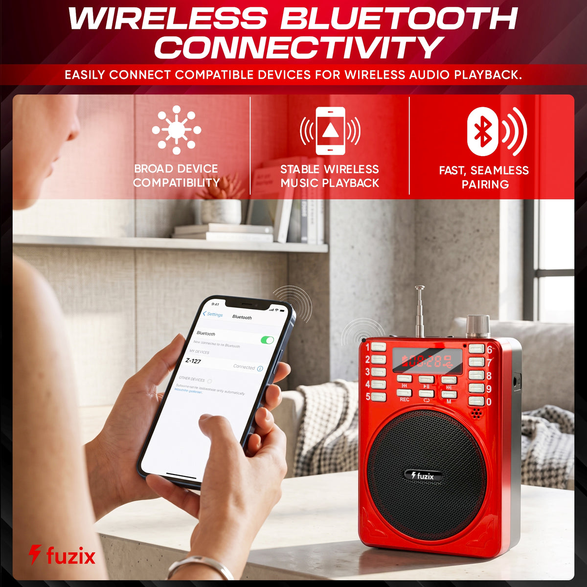Fuzix Z-127 Portable Bluetooth Speaker & Voice Amplifier with Headset Mic, FM Radio