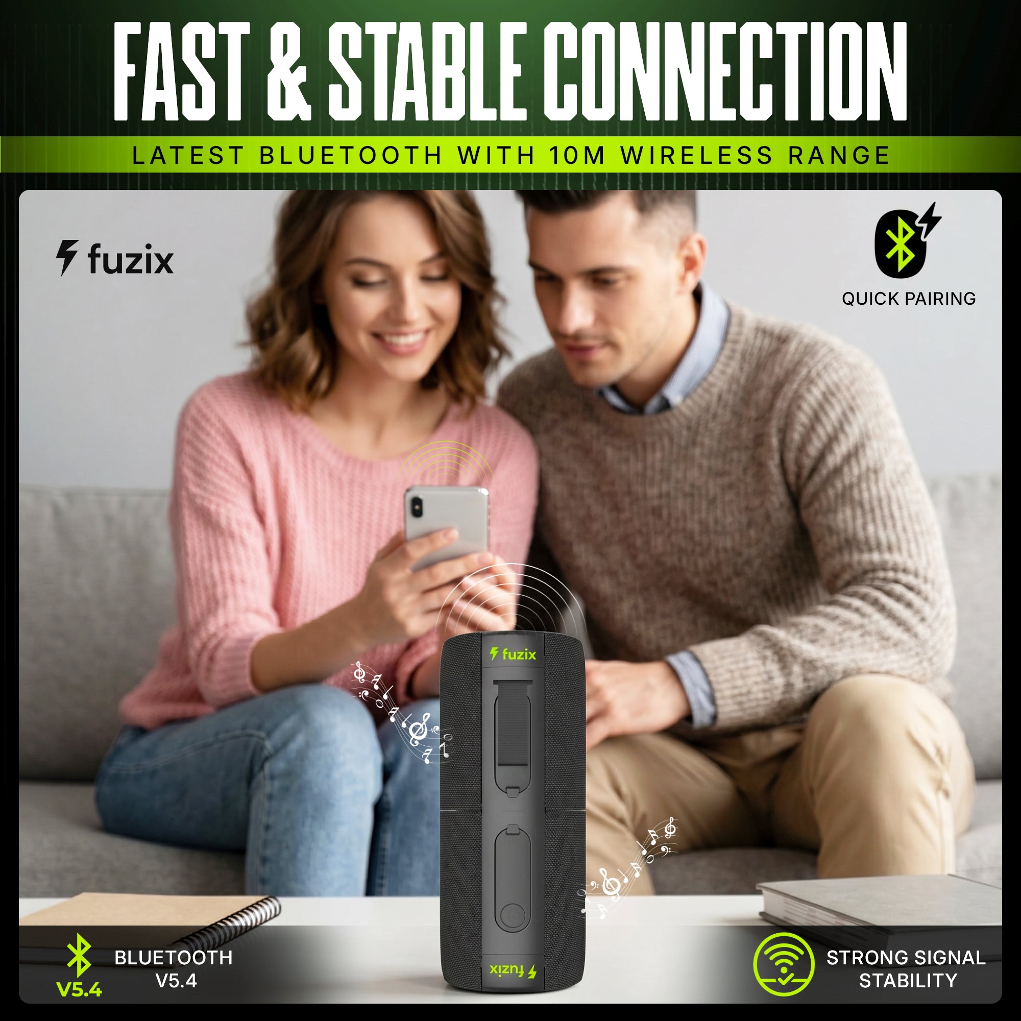Fuzix Zap 2-in-1 Magnetic Bluetooth Speaker – 20W Split Stereo, RGB, IPX6, 12H Playtime