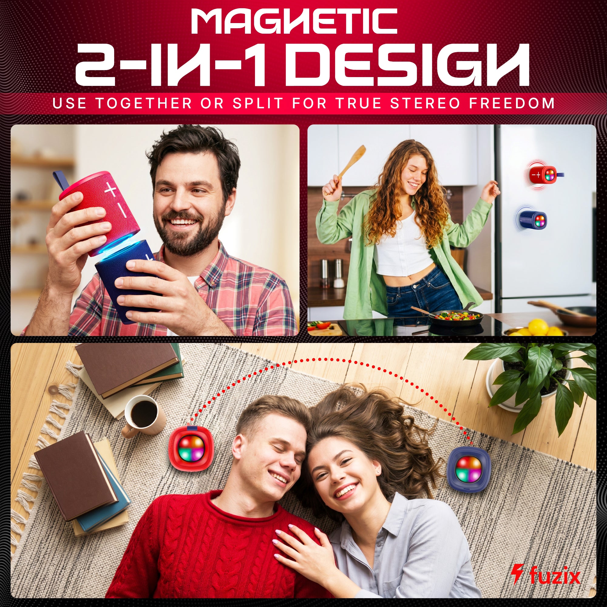 Fuzix Remix 2-in-1 Magnetic Bluetooth Speaker – 20W Wireless Stereo, IPX6, 12H Playtime