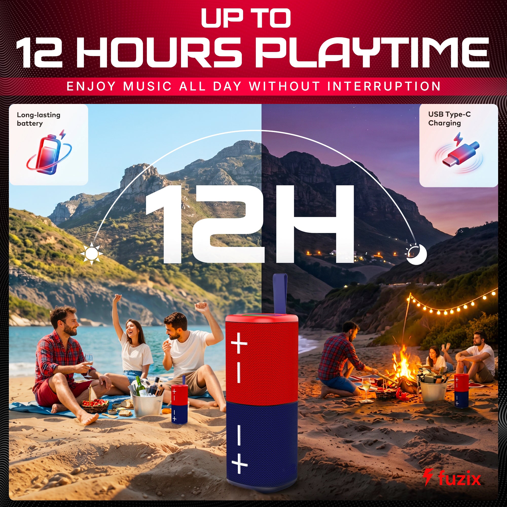 Fuzix Remix 2-in-1 Magnetic Bluetooth Speaker – 20W Wireless Stereo, IPX6, 12H Playtime