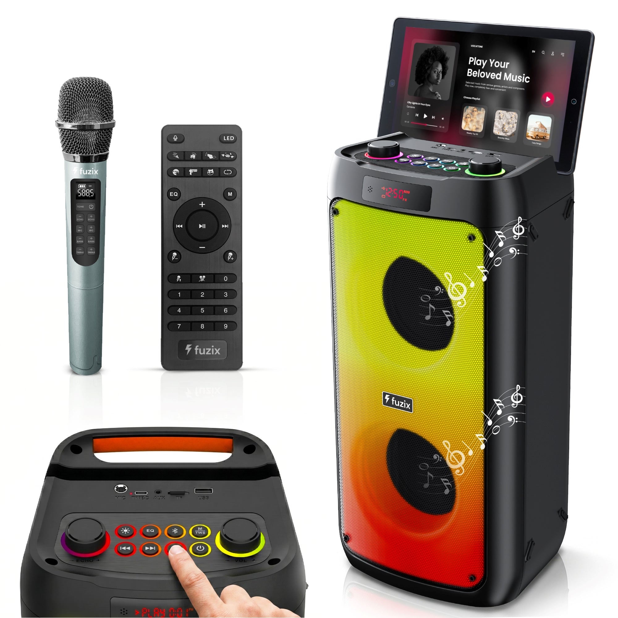 Fuzix Pulse 30W Bluetooth Party Speaker – Wireless Karaoke Mic & LED Lights