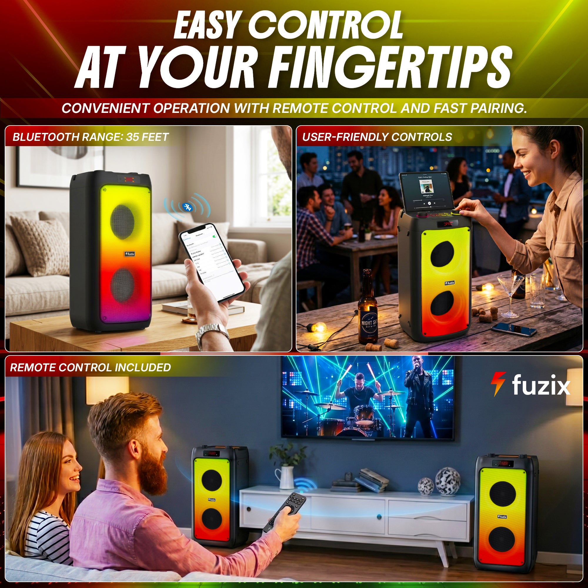 Fuzix Pulse 30W Bluetooth Party Speaker – Wireless Karaoke Mic & LED Lights