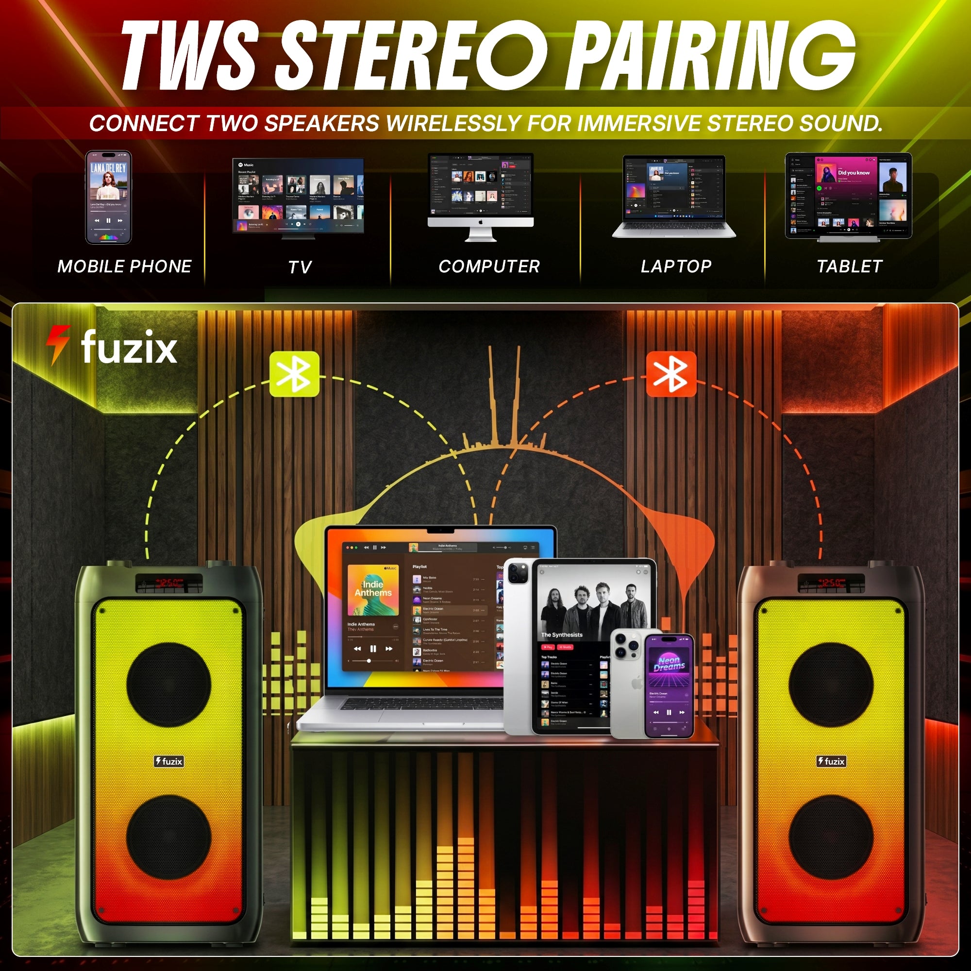 Fuzix Pulse 30W Bluetooth Party Speaker – Wireless Karaoke Mic & LED Lights