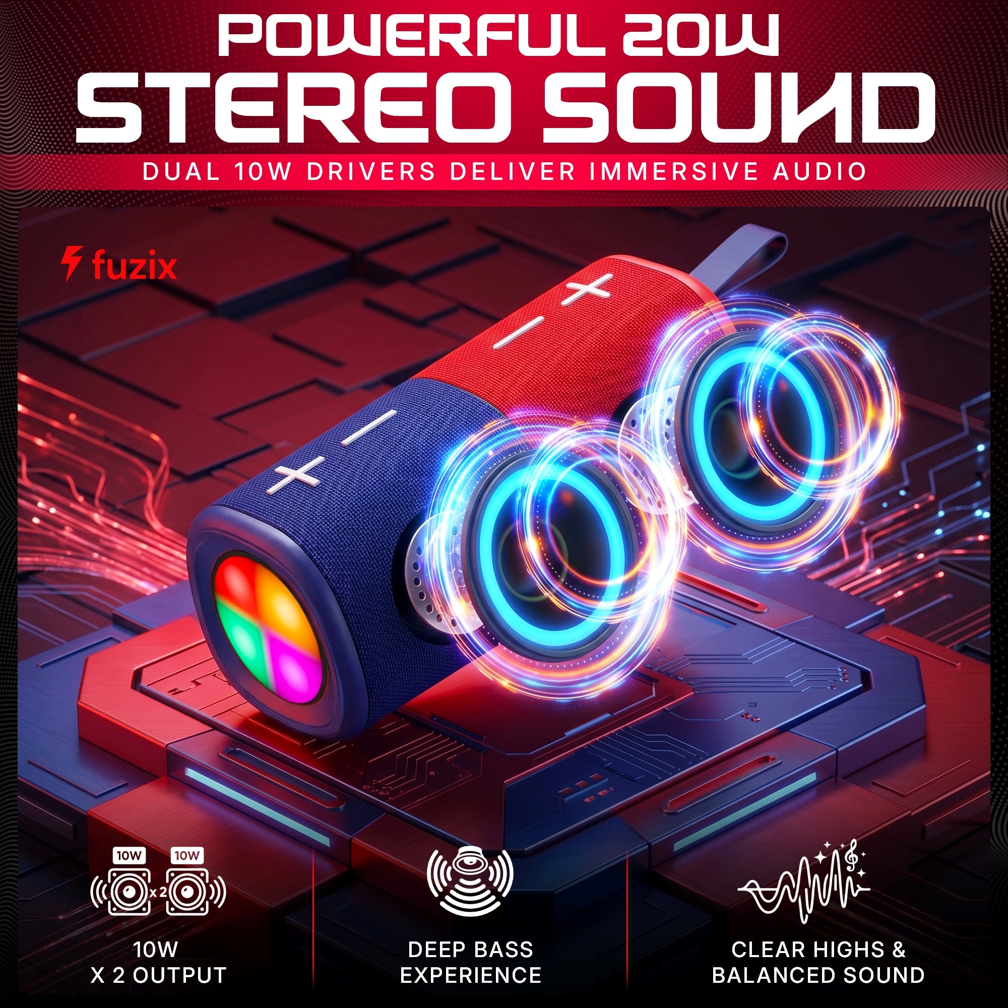 Fuzix Remix 2-in-1 Magnetic Bluetooth Speaker – 20W Wireless Stereo, IPX6, 12H Playtime