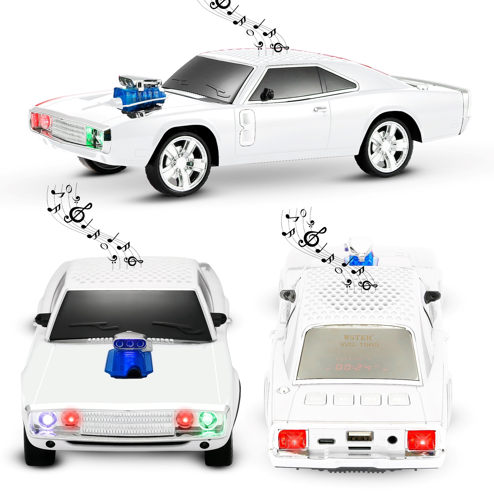Fuzix WS-1968 Car Bluetooth Portable Speaker with LED AUX USB FM Rechargeable