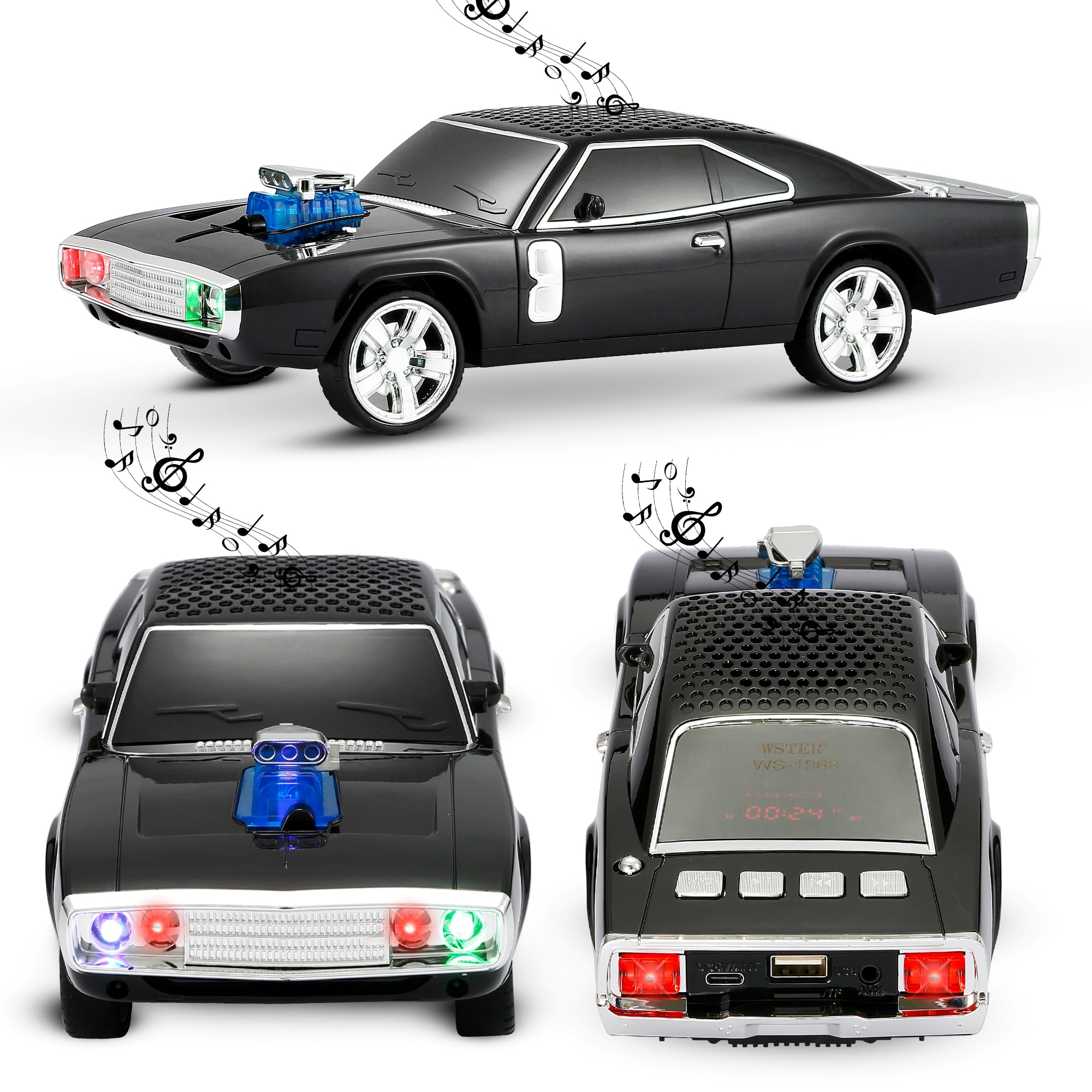 Fuzix WS-1968 Car Bluetooth Portable Speaker with LED AUX USB FM Rechargeable